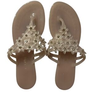 KELLY & KATIE "ALLIRA" Women's Floral Jelly Sandals -Pink Cream EUC